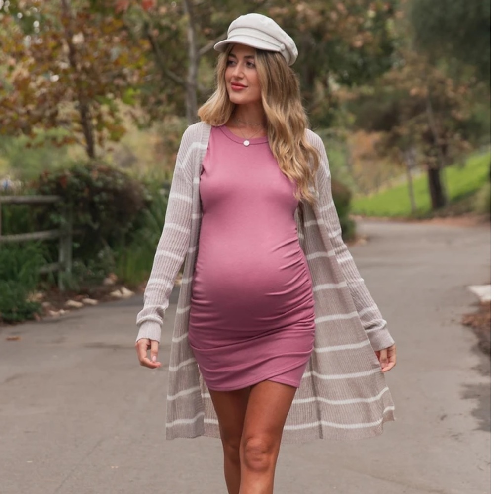 Dusty Pink Wrap Maternity T-Shirt Dress